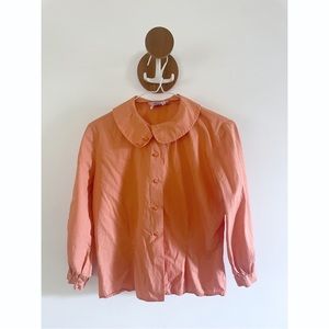 Vintage Peach Peter Pan Collar Button up Blouse 3/4 Sleeves Size M